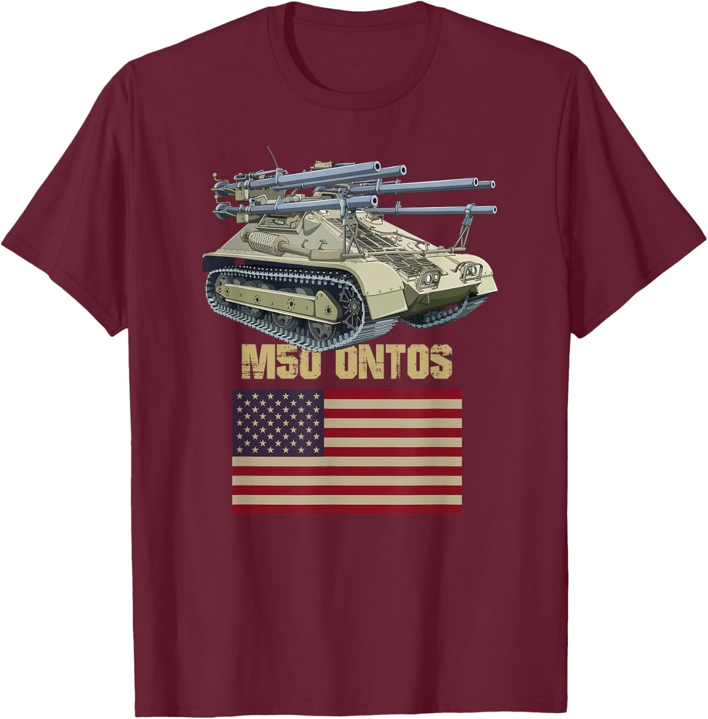M50 Ontos Multiple 106 mm Anti-Tank Vehicle American Flag T-Shirt - T-Shirt | Maroon
