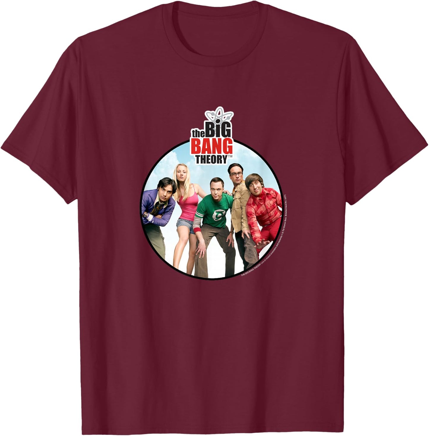 The Big Bang Theory Group Shot Circle Logo TV Show T-Shirt - T-Shirt | Maroon