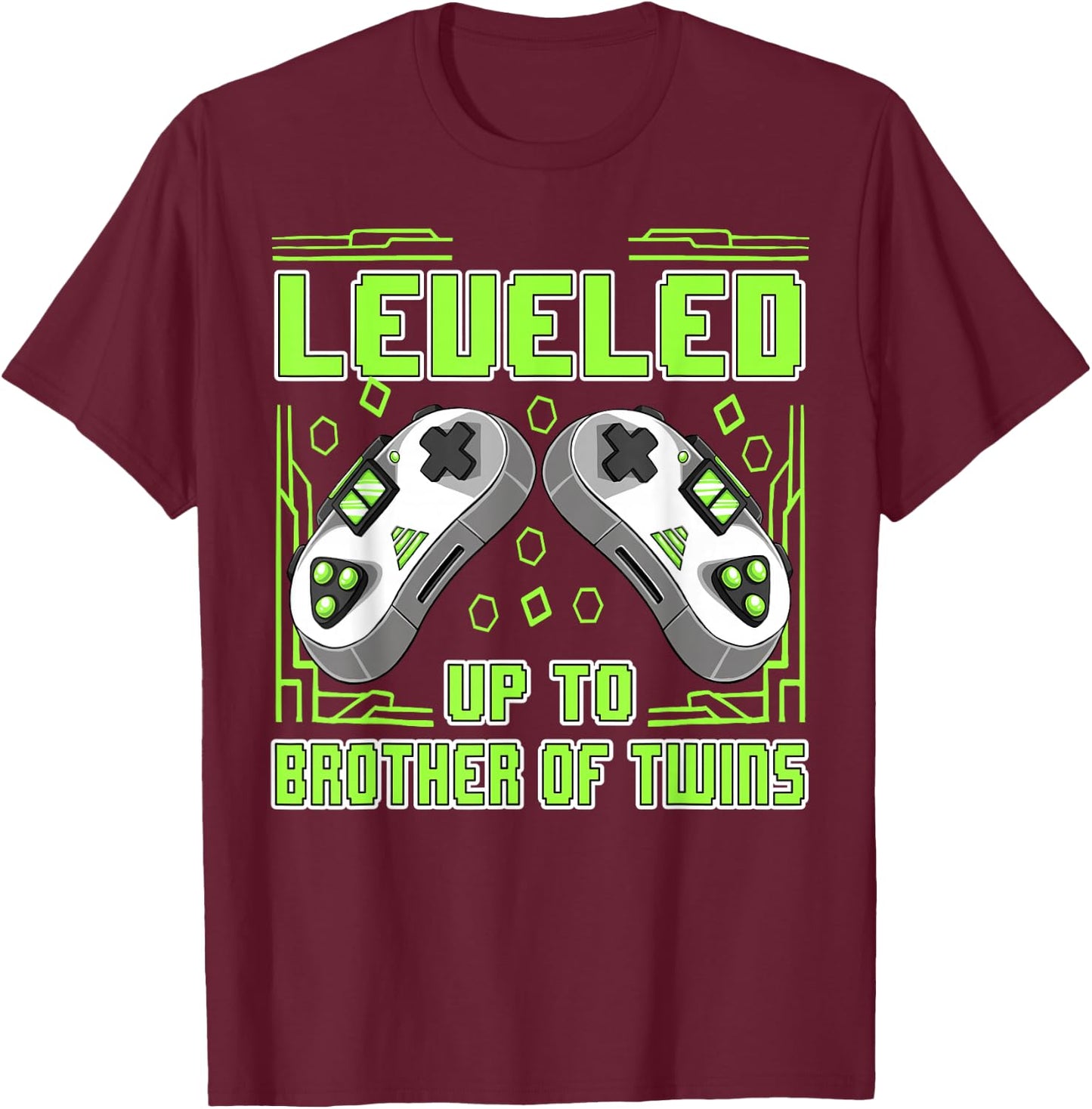 Gaming Leveled Up To Brother Of Twins Video Gamer Boys Men T-Shirt - T-Shirt | Maroon