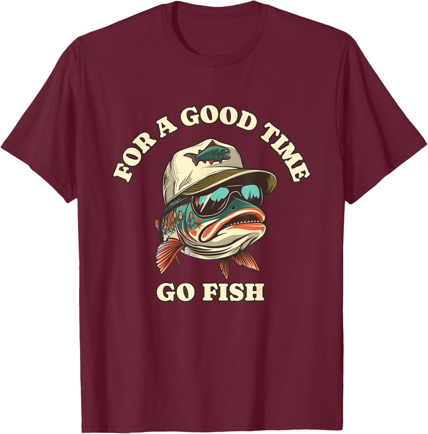 Funny Trout Fisherman Fishing Good Time Joke , Small, Black T-Shirt - T-Shirt | Maroon