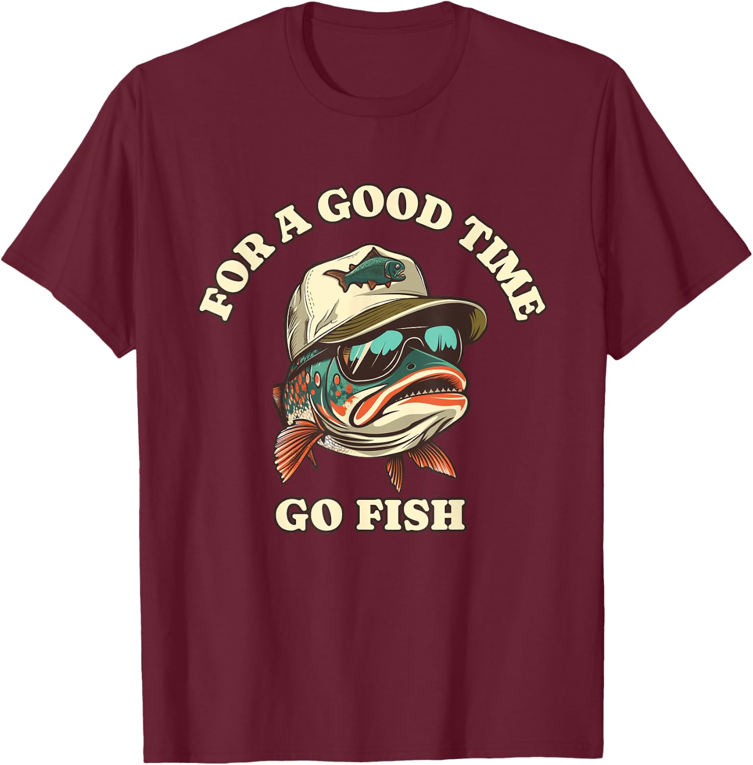 Funny Trout Fisherman Fishing Good Time Joke , Small, Black T-Shirt - T-Shirt | Maroon