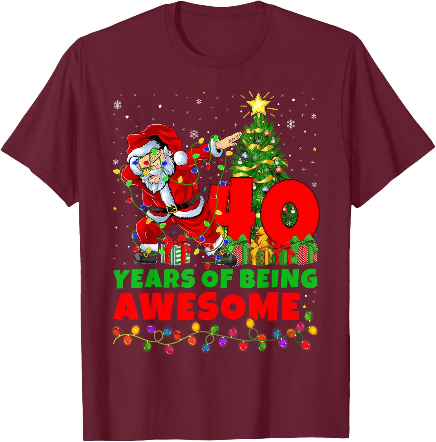 40 Years Of Being Awesome Santa 40th Birthday Christmas T-Shirt - T-Shirt | Maroon
