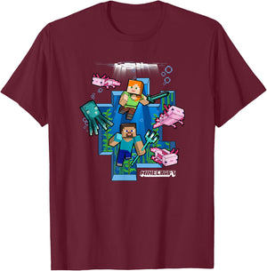 Minecraft Alex and Steve Under Water World T-Shirt - T-Shirt | Maroon
