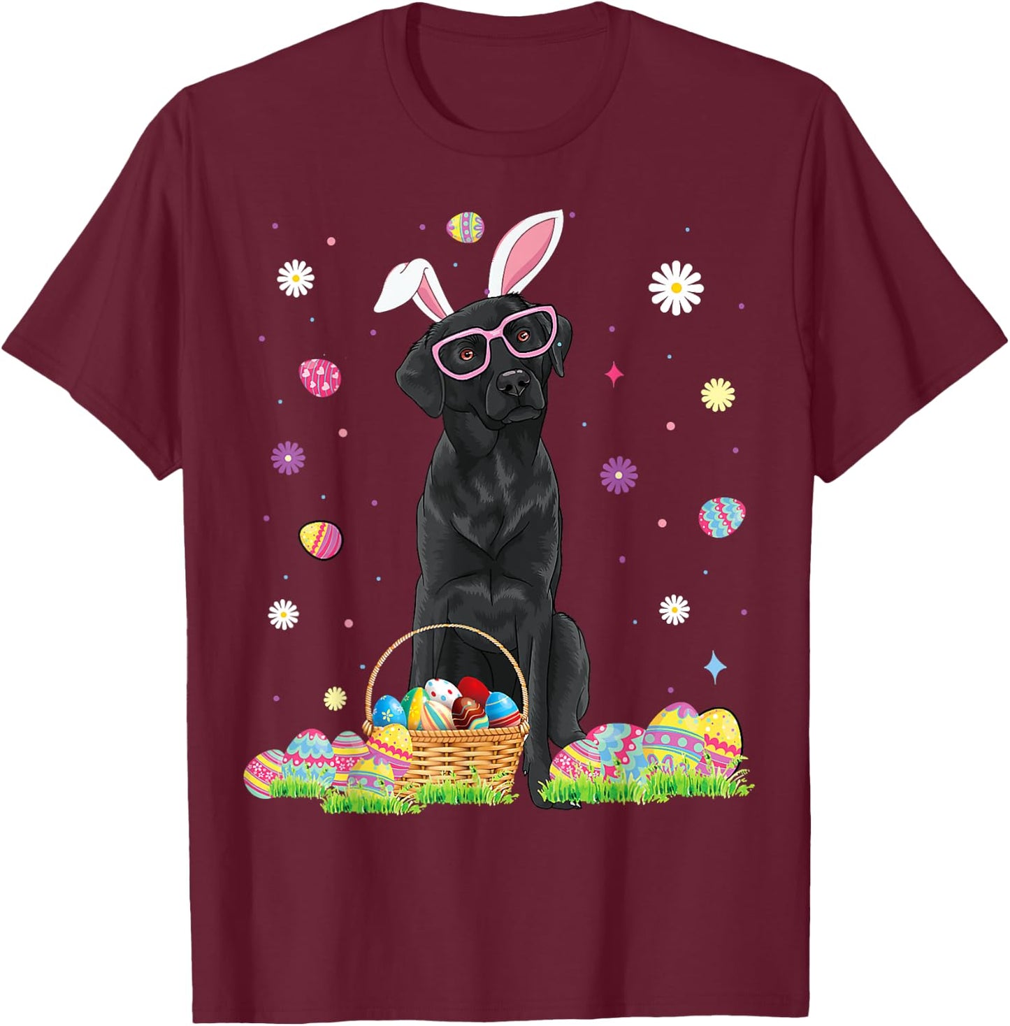 Happy Easter Cute Black Labrador Bunny Ears Dog Lovers Women Girls Kids T-Shirt - T-Shirt | Maroon