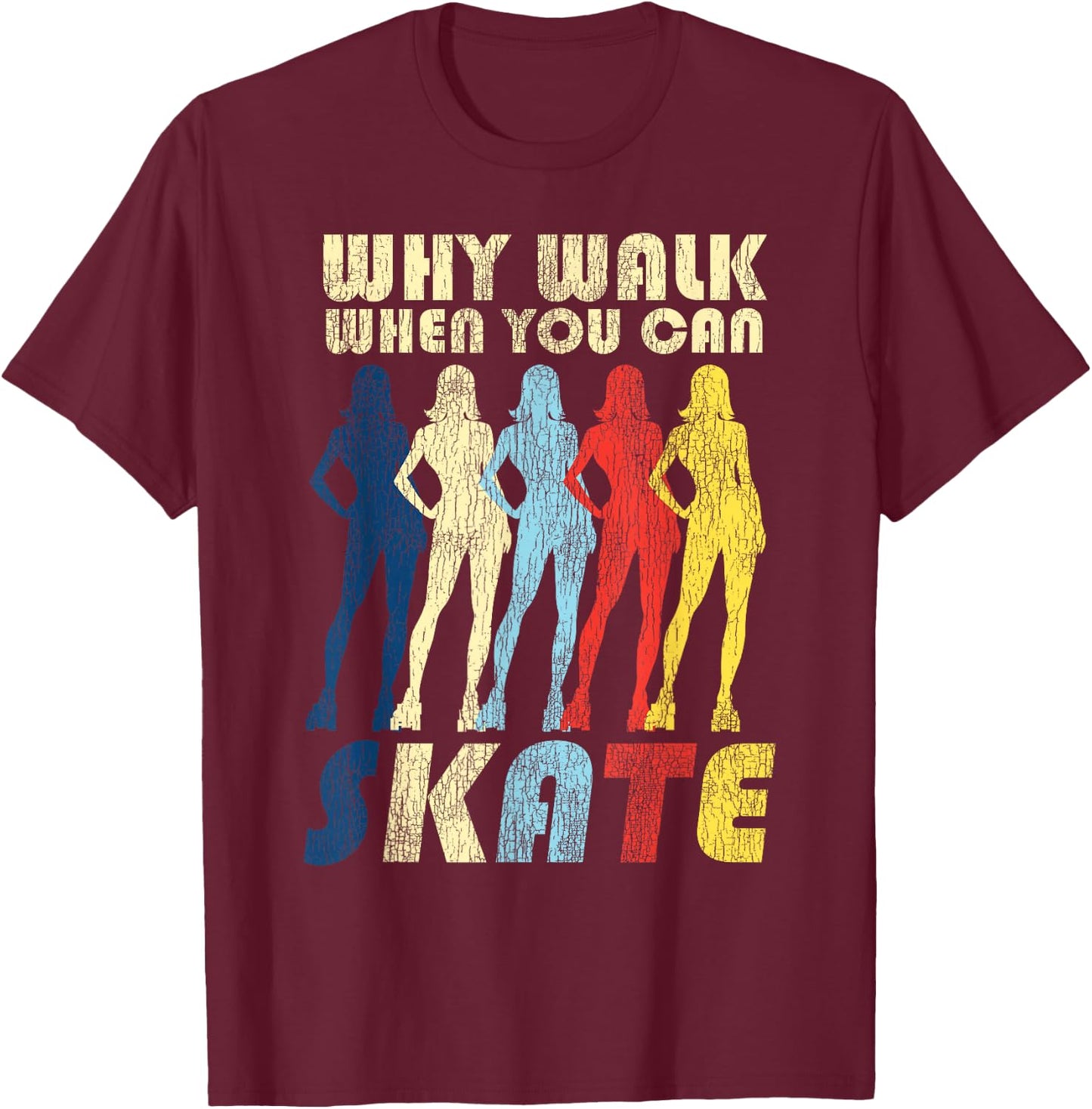 Cool Roller Skating Skate Girl 1970S Retro T-Shirt - T-Shirt | Maroon
