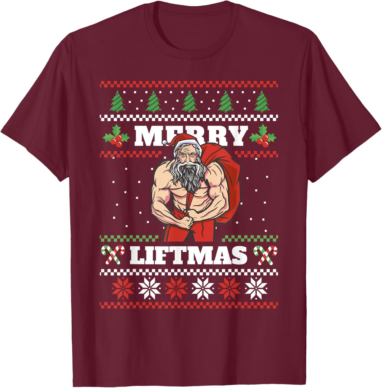 Santa Claus Weightlifting Christmas Fitness Gym Xmas Men T-Shirt - T-Shirt | Maroon