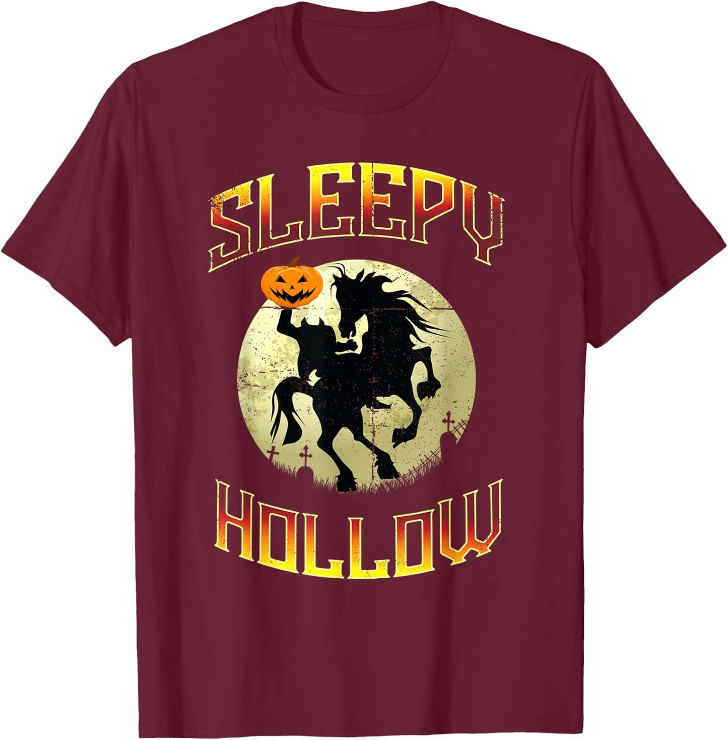 Legend of Headless Horsemen or Sleepy Hollow Halloween T-Shirt - T-Shirt | Maroon