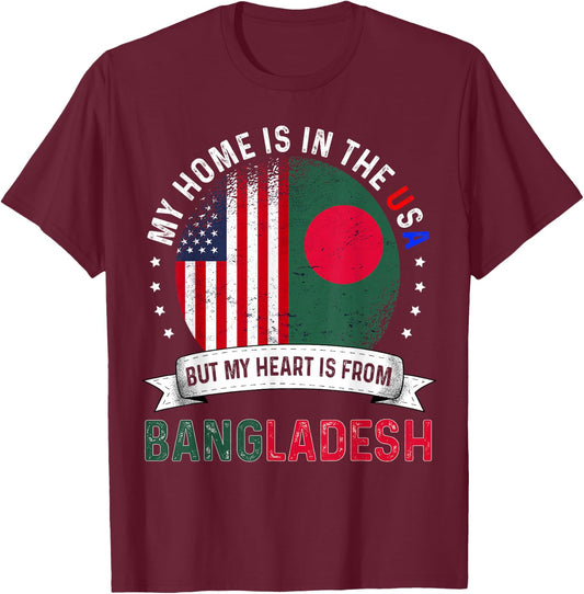 Bangladeshi American Patriot Heart is from Bangladesh Flag T-Shirt - T-Shirt | Maroon