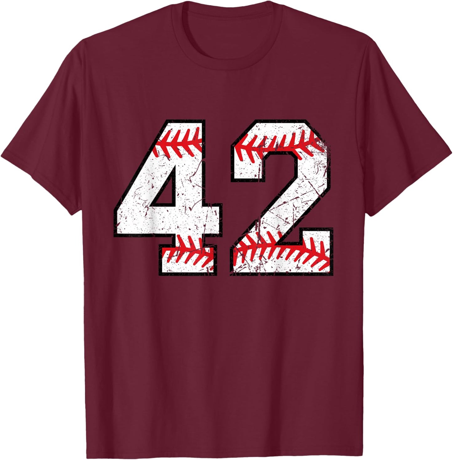 Number #42 Baseball Softball Varsity Vintage Number T-Shirt - T-Shirt | Maroon
