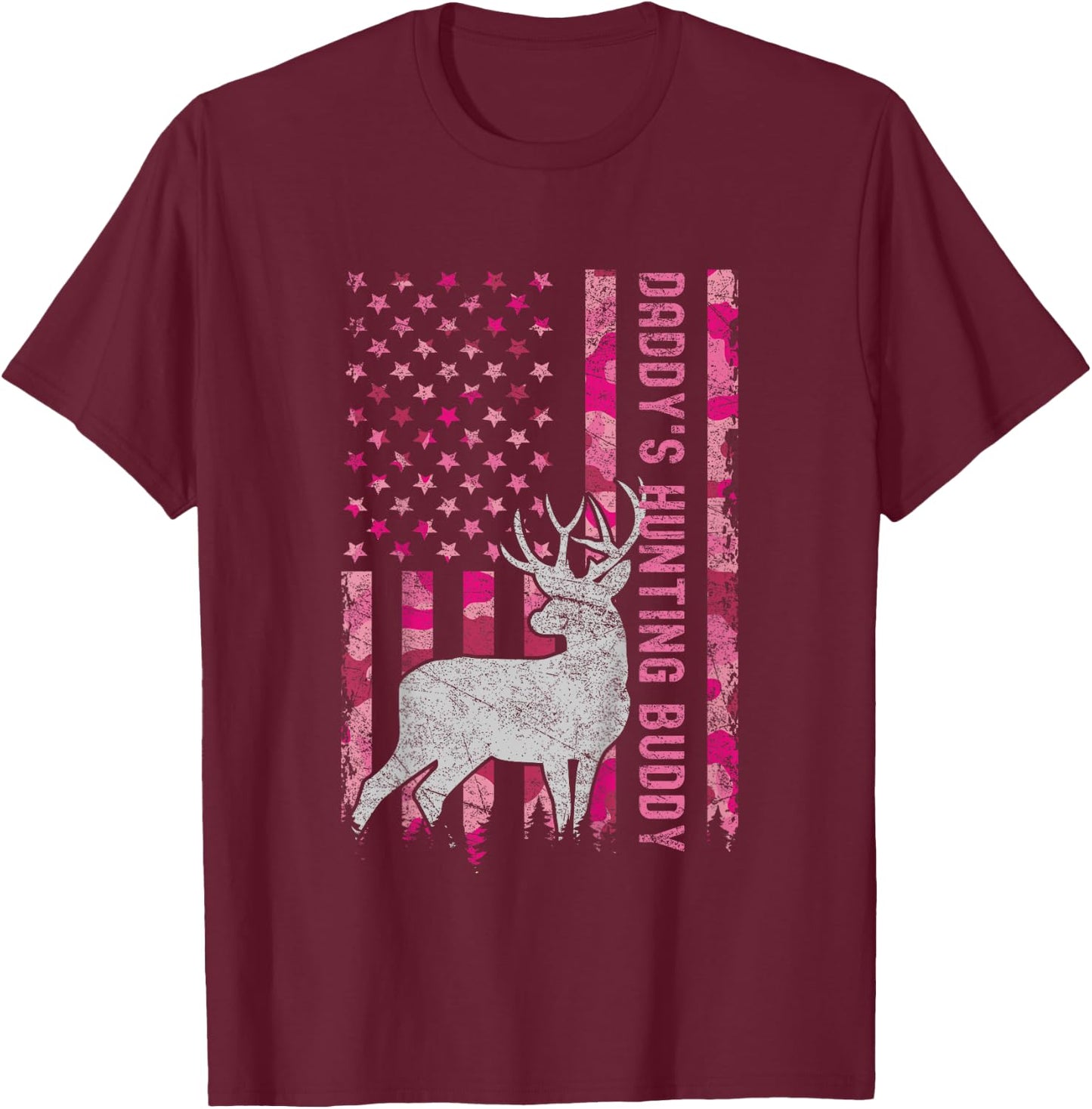 Daddy's Hunting Buddy USA Flag Pink Camo Future Hunter T-Shirt - T-Shirt | Maroon