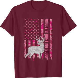 Daddy's Hunting Buddy USA Flag Pink Camo Future Hunter T-Shirt - T-Shirt | Maroon