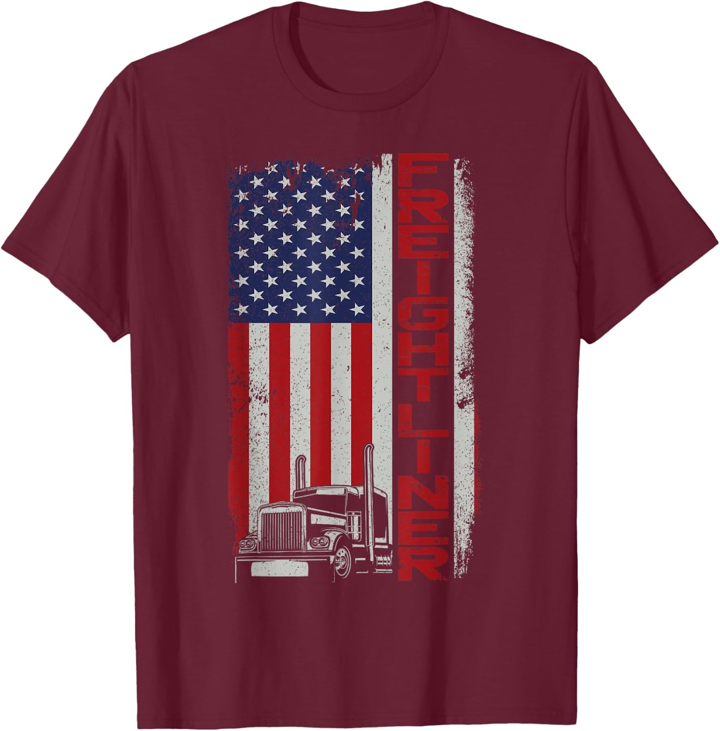Trucker Truck Driver Halloween Pun Vintage Usa American Flag T-Shirt - T-Shirt | Maroon