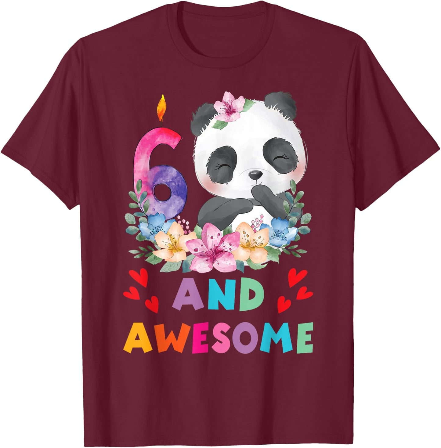 6 Years Old 6th Birthday Panda Unicorn Girl Party Gift T-Shirt - T-Shirt | Maroon