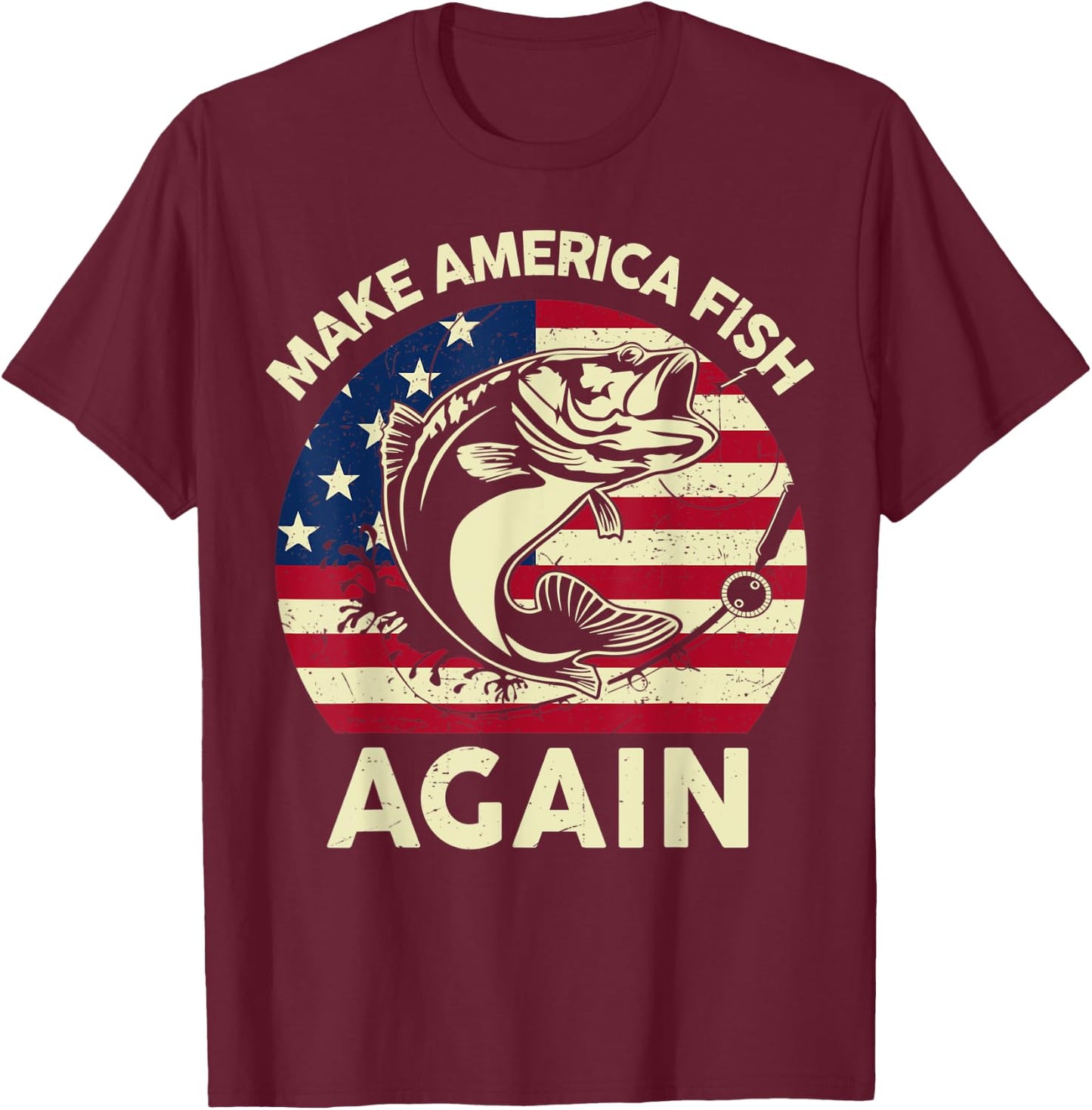 Make America Fishing Again Shirt 4th of July Funny Bass Fish T-Shirt - T-Shirt | Maroon