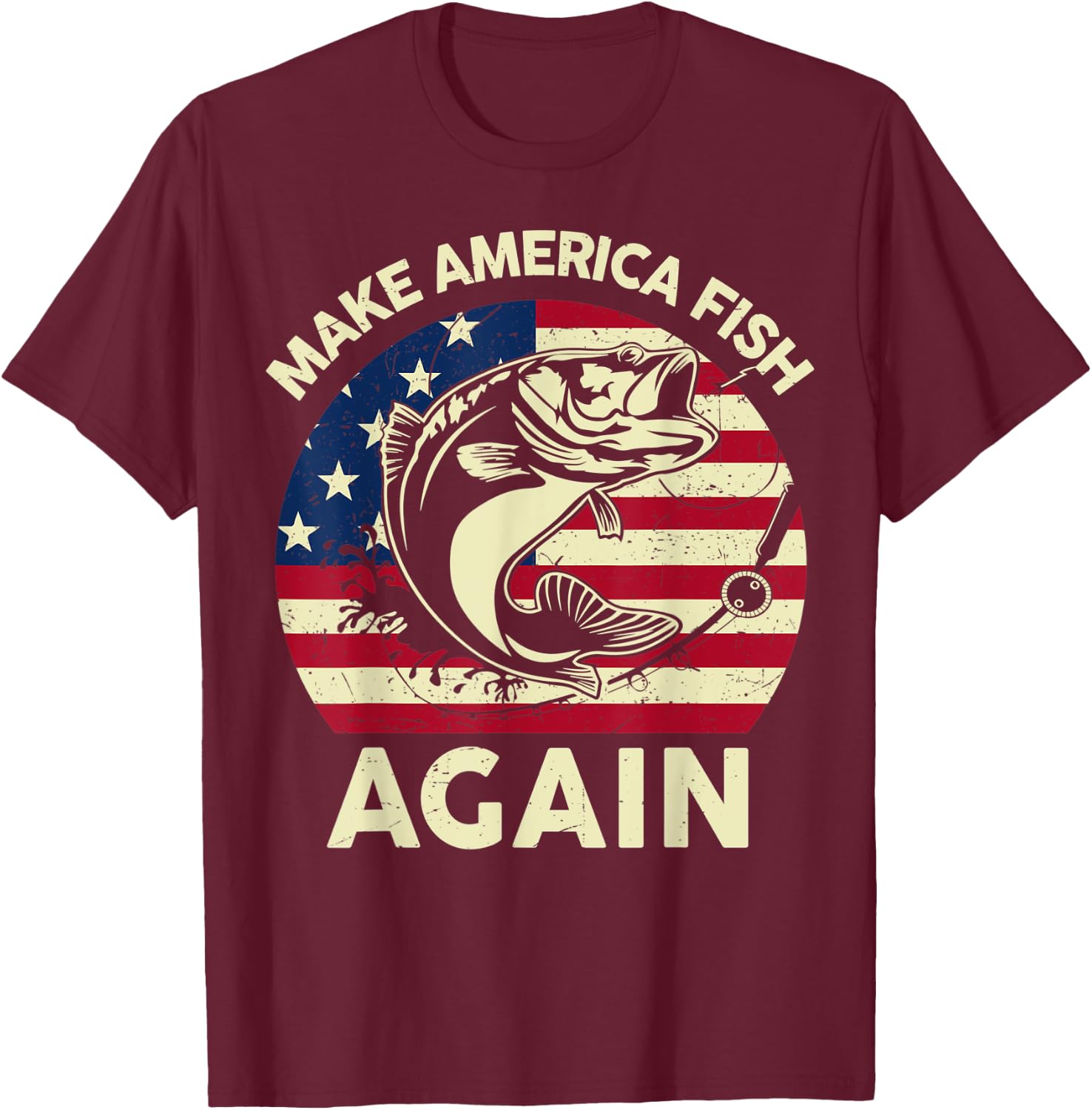 Make America Fishing Again Shirt 4th of July Funny Bass Fish T-Shirt - T-Shirt | Maroon