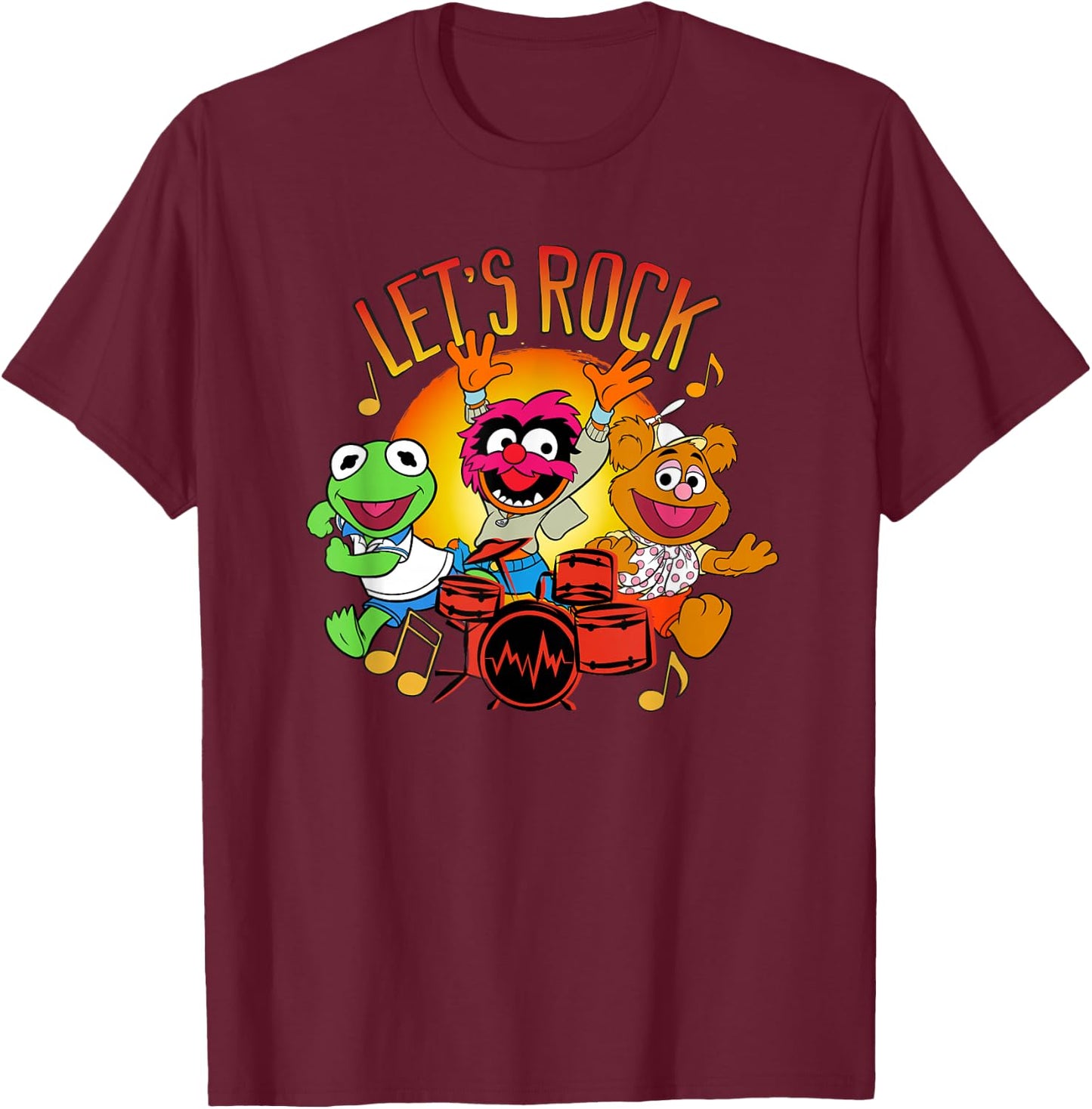 Muppet Babies - Kermit Fozzie Animal Let's Rock Group T-Shirt - T-Shirt | Maroon