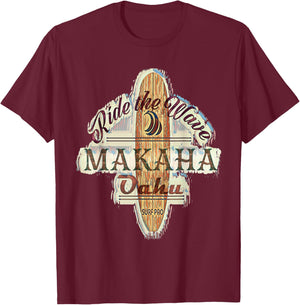 Surfing, Surfboard, Distressed Longboard Makaha Oahu T-Shirt - T-Shirt | Maroon