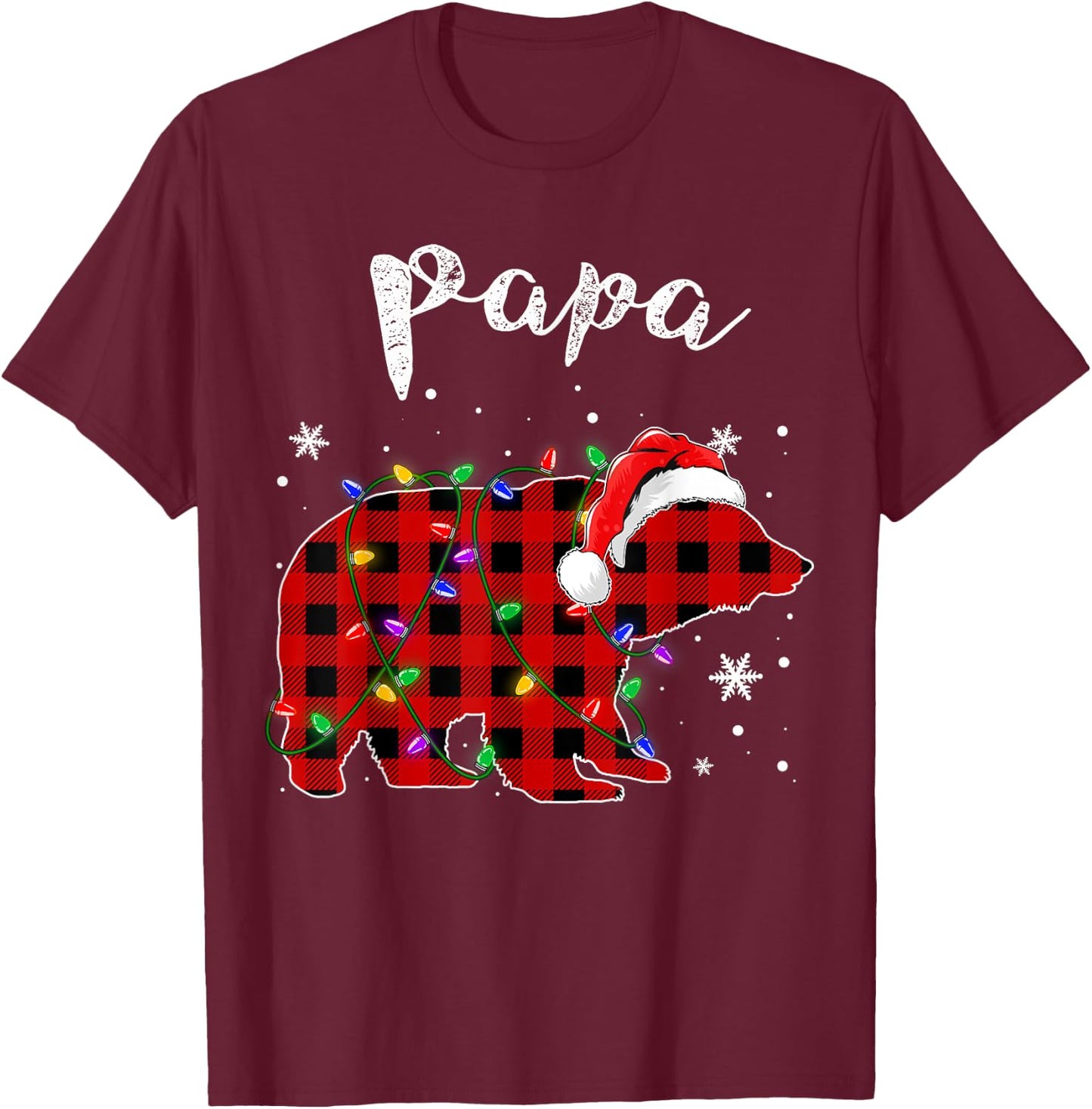 Red Plaid Papa Bear Buffalo Matching Family Pajama Christmas T-Shirt - T-Shirt | Maroon