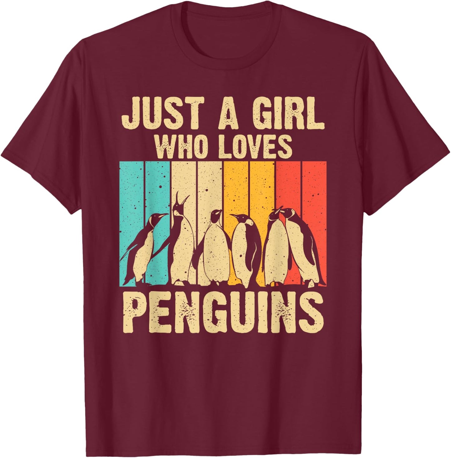 Cute Penguin Art Women Girls Kids Zoologist Penguin Lovers T-Shirt - T-Shirt | Maroon