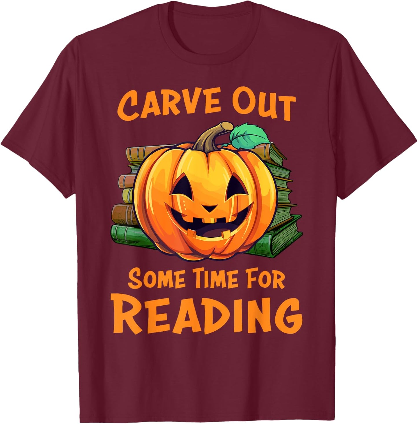 Funny Halloween Teacher Librarian Pumpkin Reading Books Men Women Kids T-Shirt - T-Shirt | Maroon