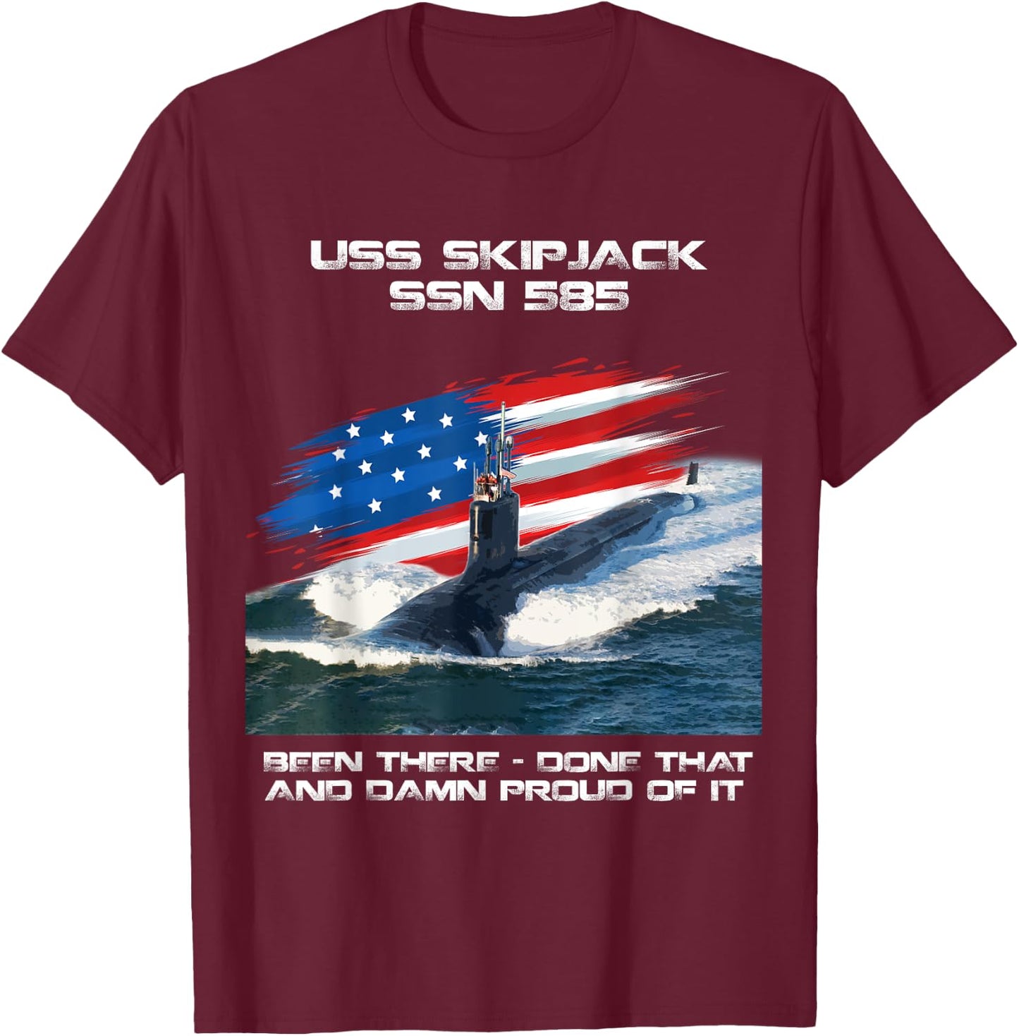 USS Skipjack SSN-585 American Flag Submarine Veteran Xmas Men T-Shirt - T-Shirt | Maroon
