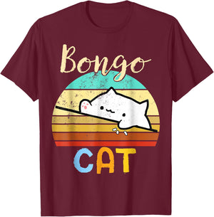 vintage sunset Bongo Cat cute Gamer meme gift T-Shirt - T-Shirt | Maroon