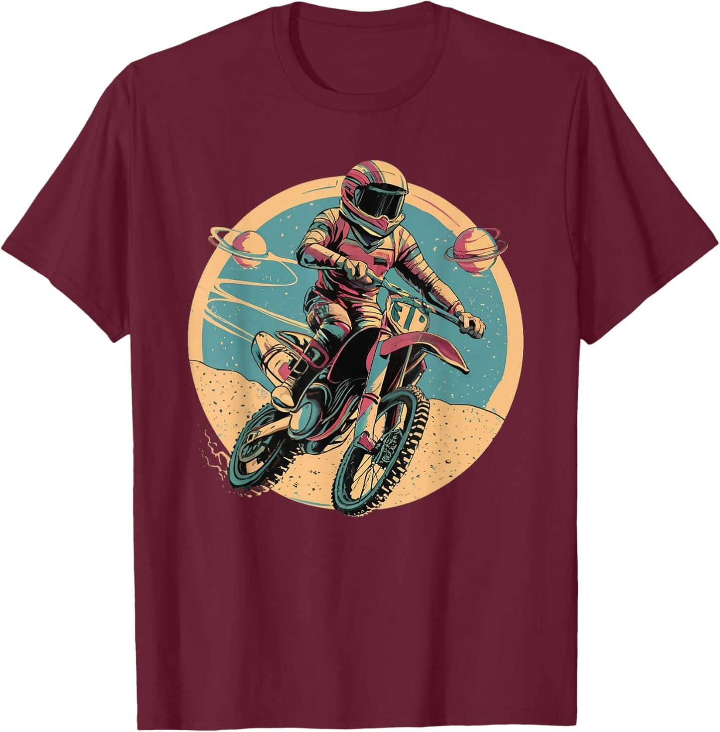 Astronaut Motocross Racing Motorcycle Rider Space Adventure T-Shirt - T-Shirt | Maroon