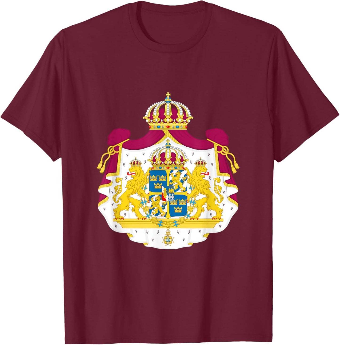 Sweden Coat of Arms Crest T-Shirt - T-Shirt | Maroon