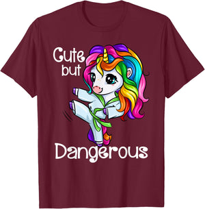 Cute But Dangerous Funny Karate Unicorn Girl T-Shirt - T-Shirt | Maroon
