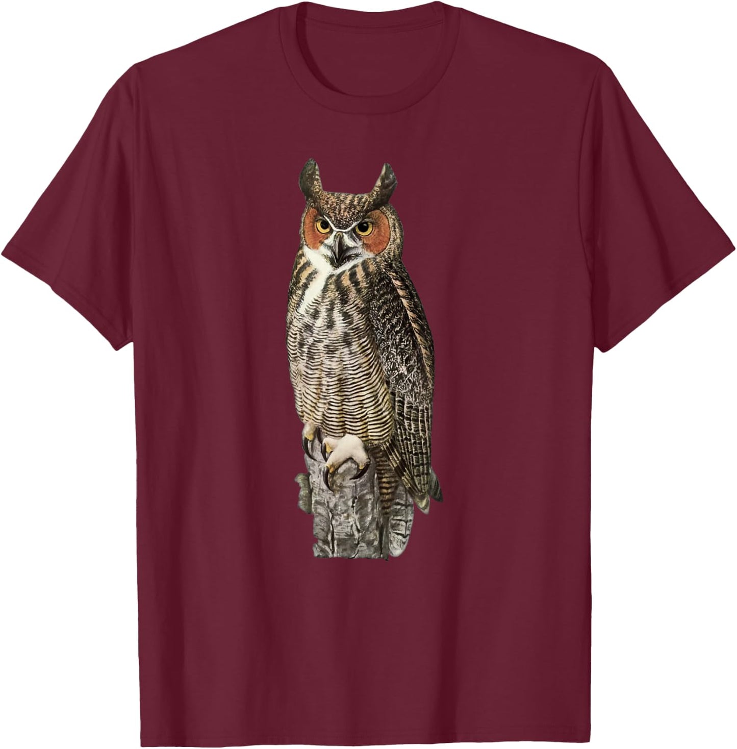 Great Horned Owl T-Shirt - T-Shirt | Maroon