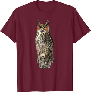 Great Horned Owl T-Shirt - T-Shirt | Maroon