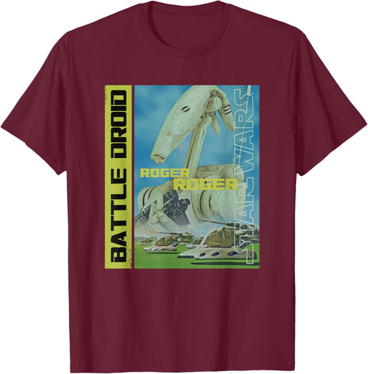 Star Wars Battle Droid Roger Roger T-Shirt - T-Shirt | Maroon