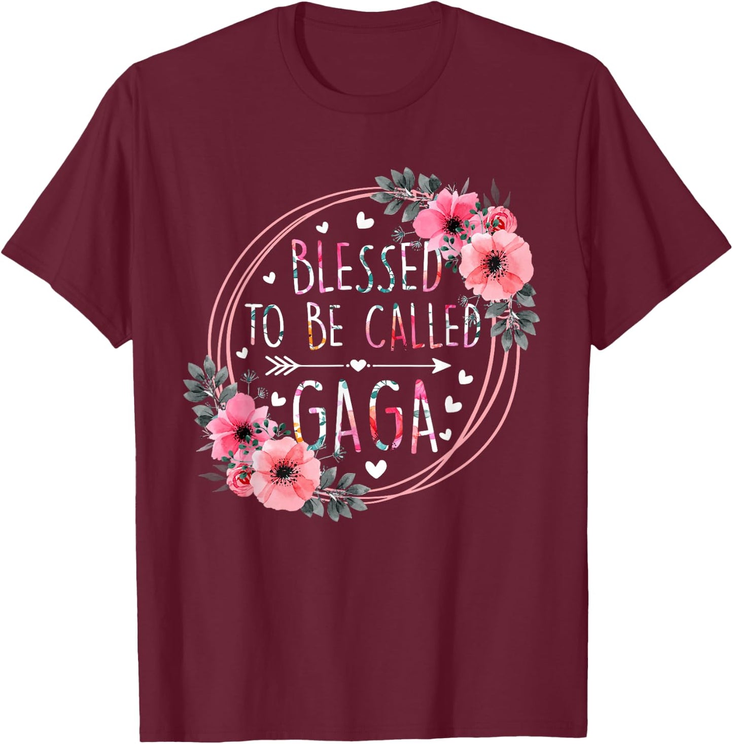 Blessed to be called Gaga Mother's Day Granmda Flower Floral T-Shirt - T-Shirt | Maroon