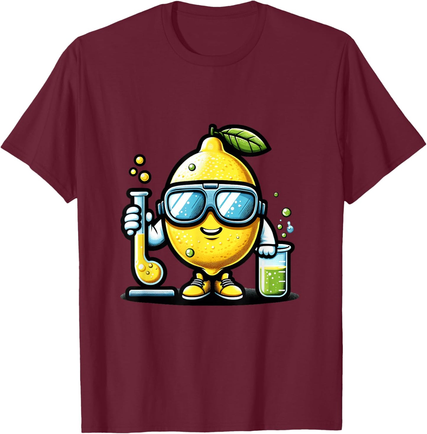 Funny Lemon Scientist Experiment Cartoon Chemistry T-Shirt - T-Shirt | Maroon