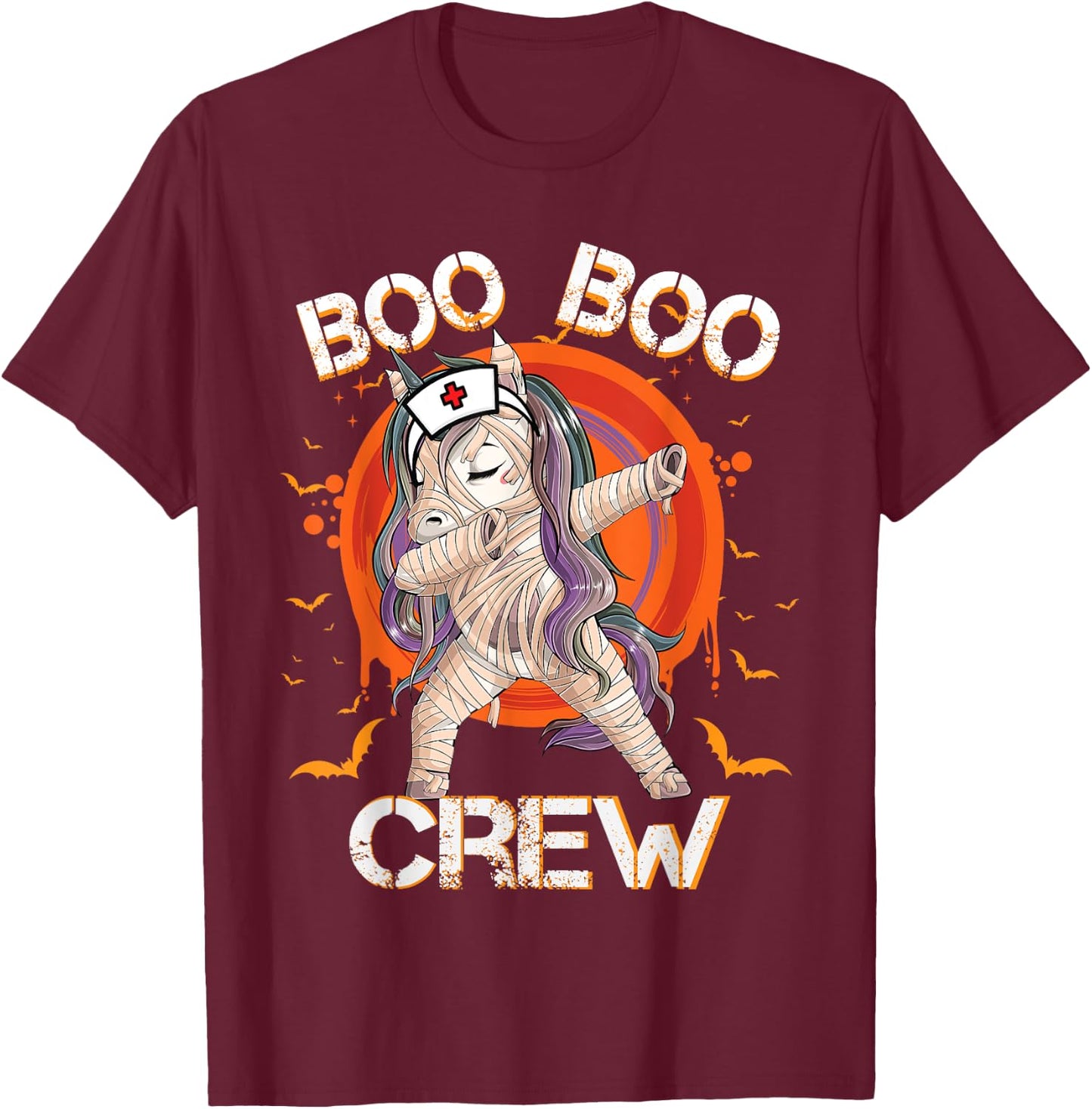 Boo Boo Crew Nurse Mummy Unicorn Halloween Custome Nursing T-Shirt - T-Shirt | Maroon