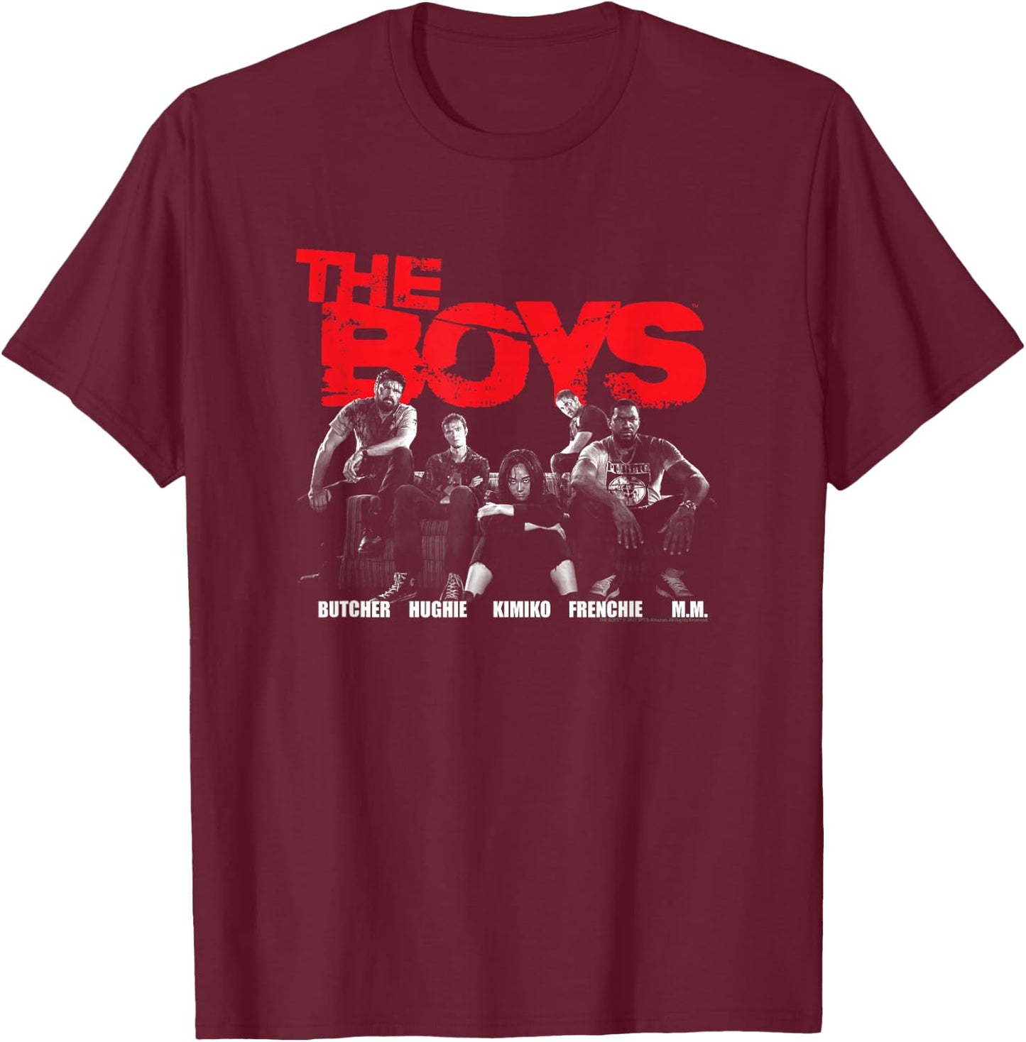 The Boys Black and White Boys on Couch Superhero TV Show T-Shirt - T-Shirt | Maroon