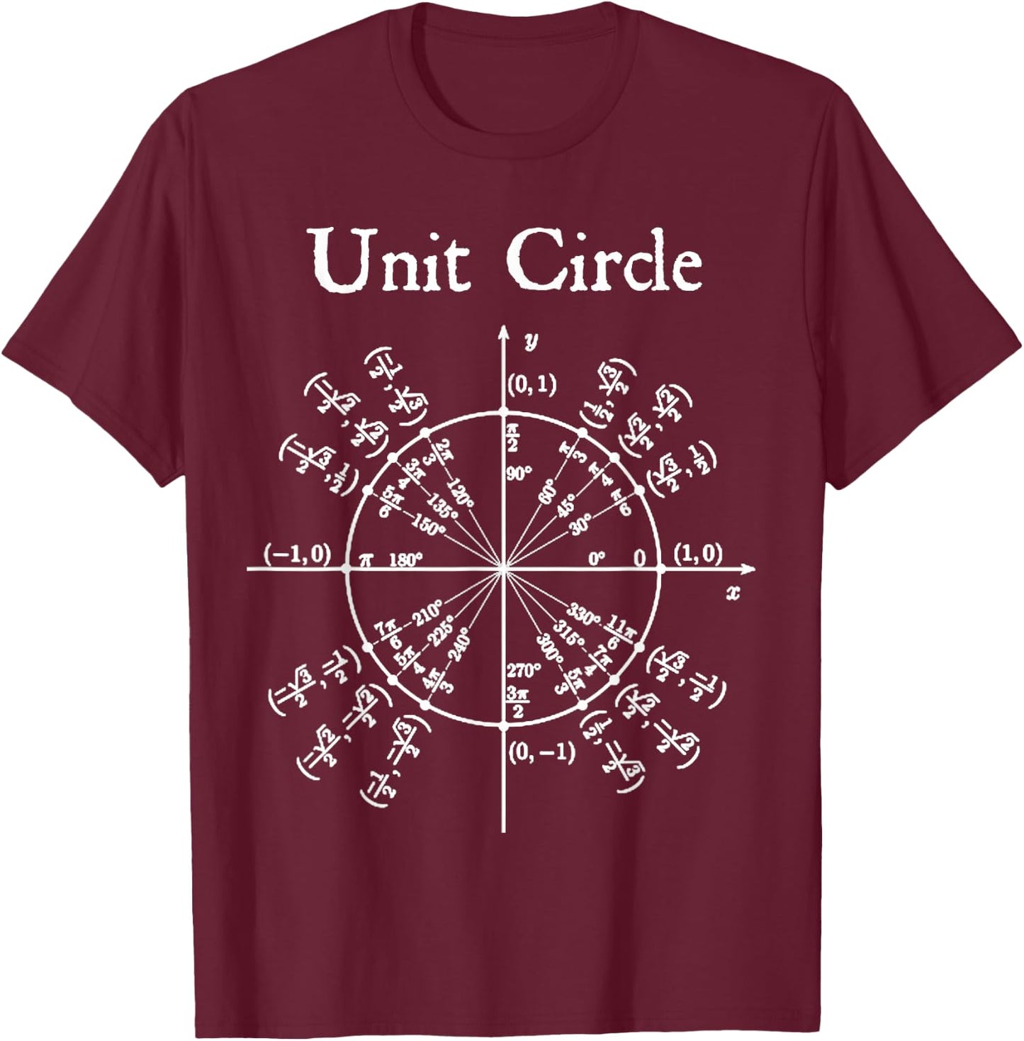 Nerdy Unit Circle Trigonometry Calculus Math Teacher Geek T-Shirt - T-Shirt | Maroon
