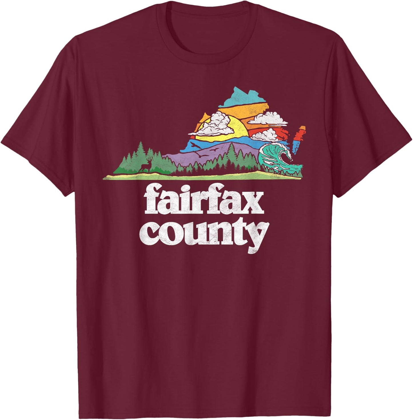 Fairfax County Virginia Outdoors & Nature Lover Retro 80s T-Shirt - T-Shirt | Maroon