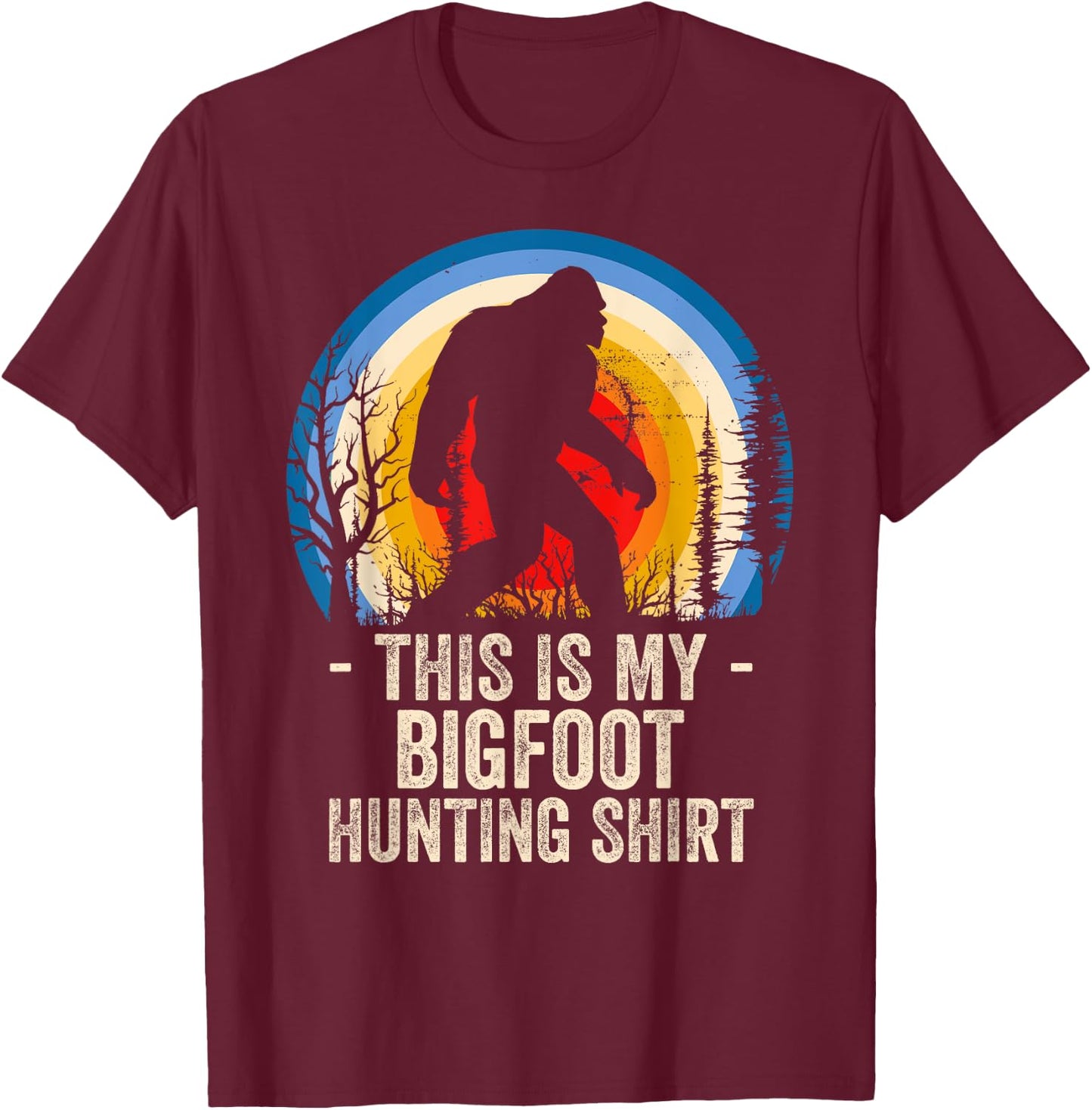Finding Bigfoot Co Bigfoot Hunting - Men's Classic Fit Black Short Sleeve Cotton Polyester - Small T-Shirt - T-Shirt | Maroon