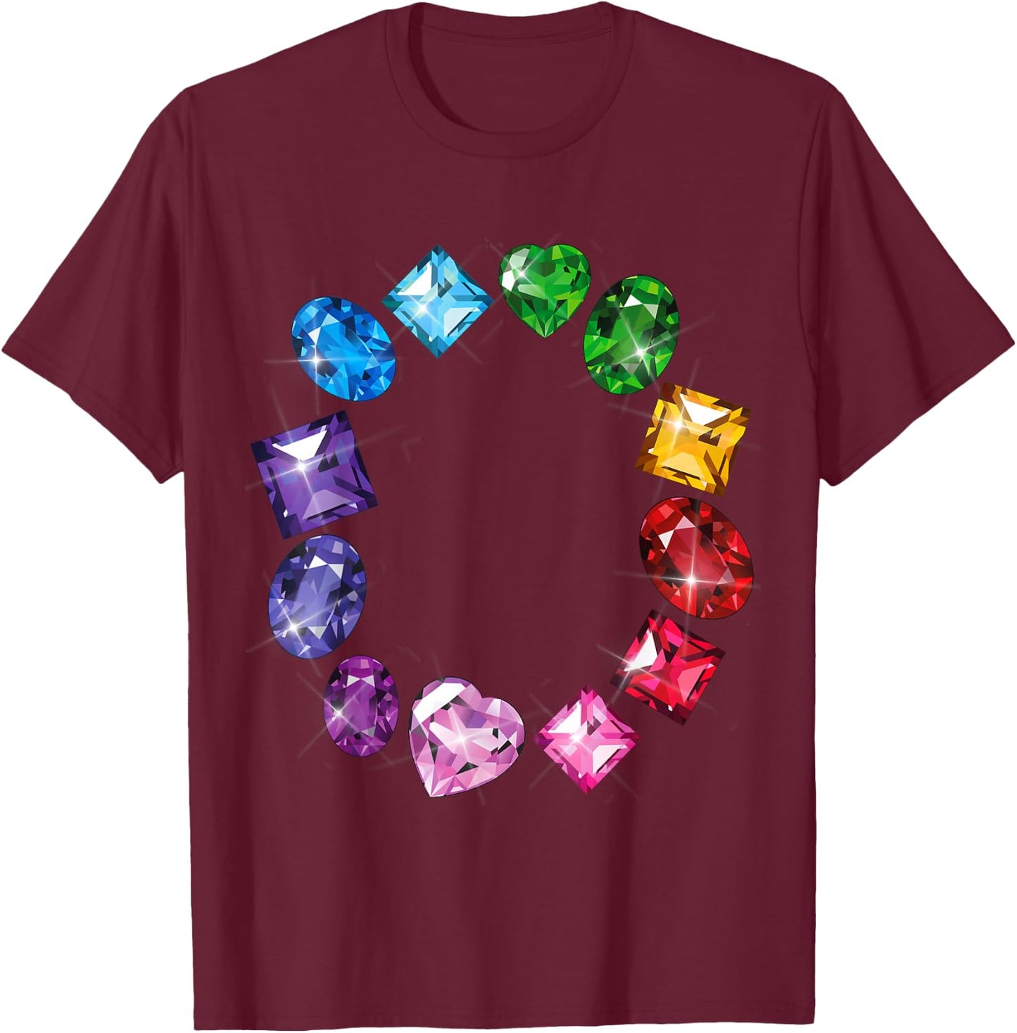 Gemstone Circle Fun Colorful Gemstones Novelty T-Shirt - T-Shirt | Maroon