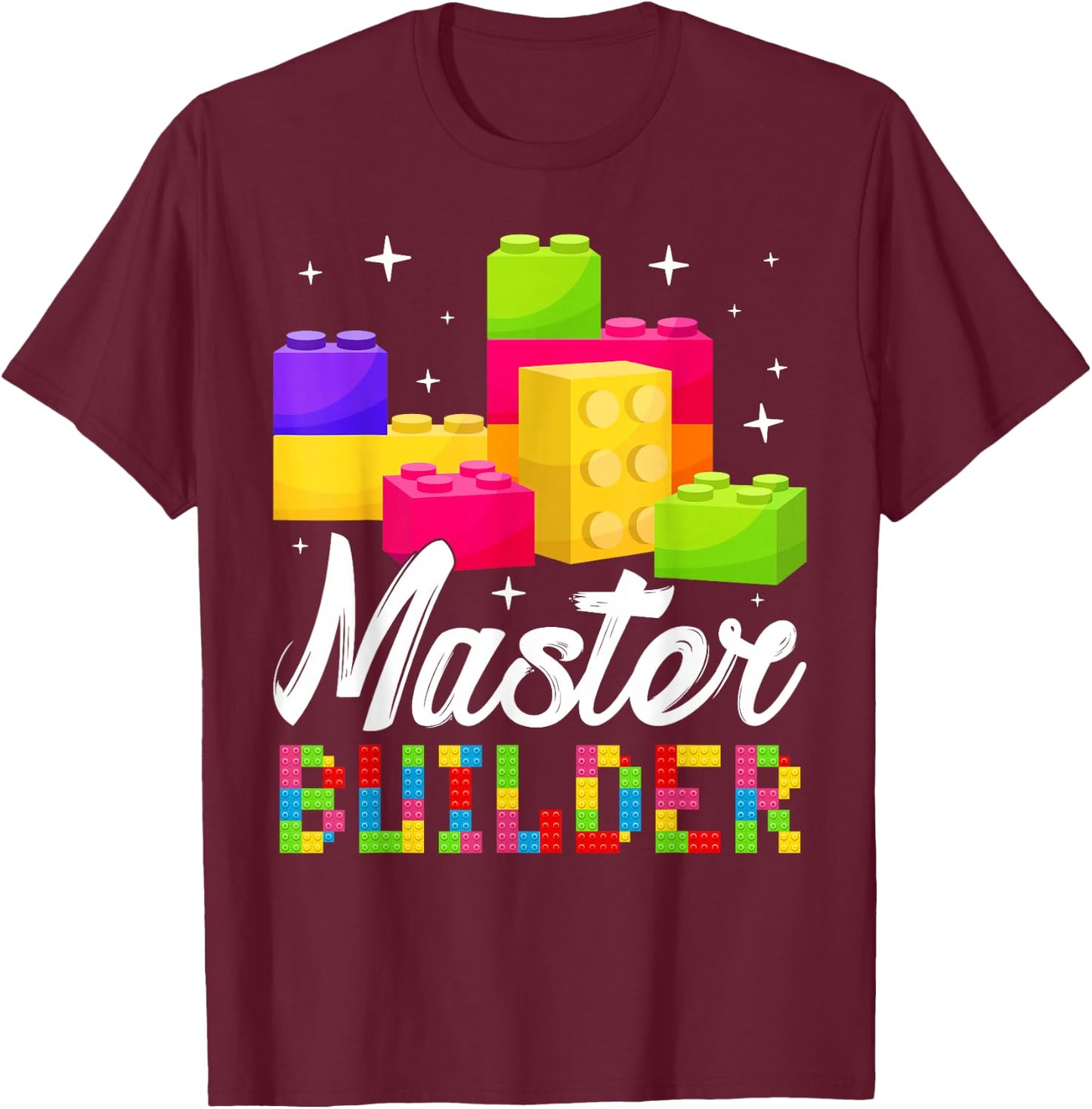 Funny Master Builder Building Block Bricks Lovers Kids Boys T-Shirt - T-Shirt | Maroon