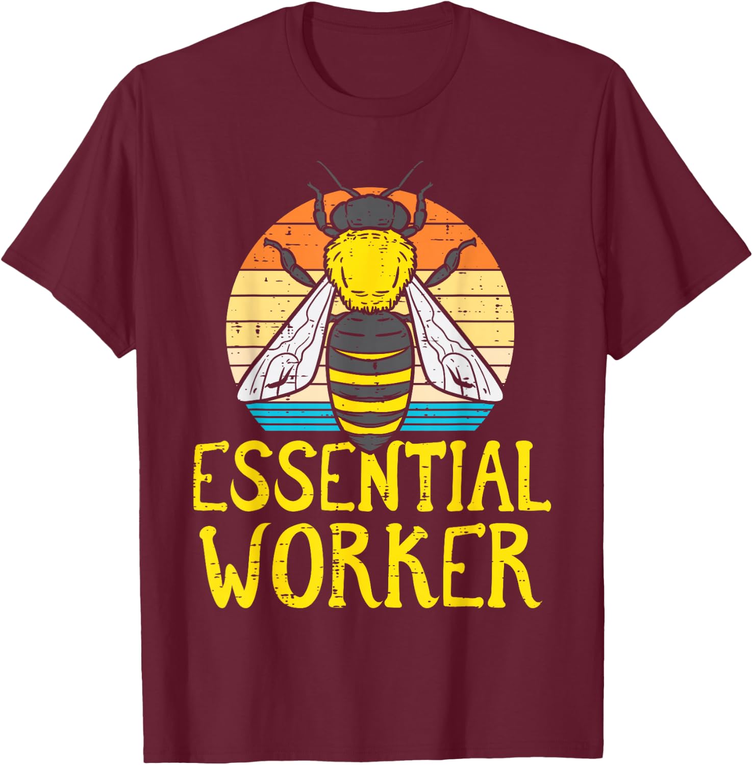 Essential Worker Bee Retro Nature Environment Men Women Kids T-Shirt - T-Shirt | Maroon