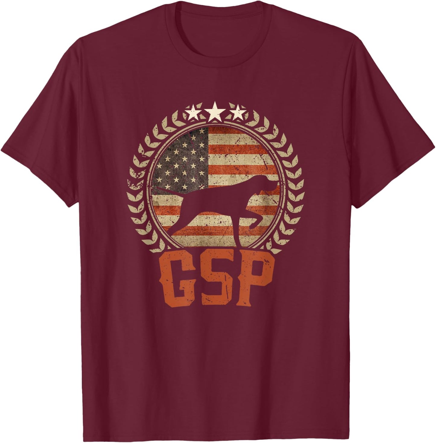 German Shorthaired Pointer American Flag Shirt GSP Patriotic T-Shirt - T-Shirt | Maroon