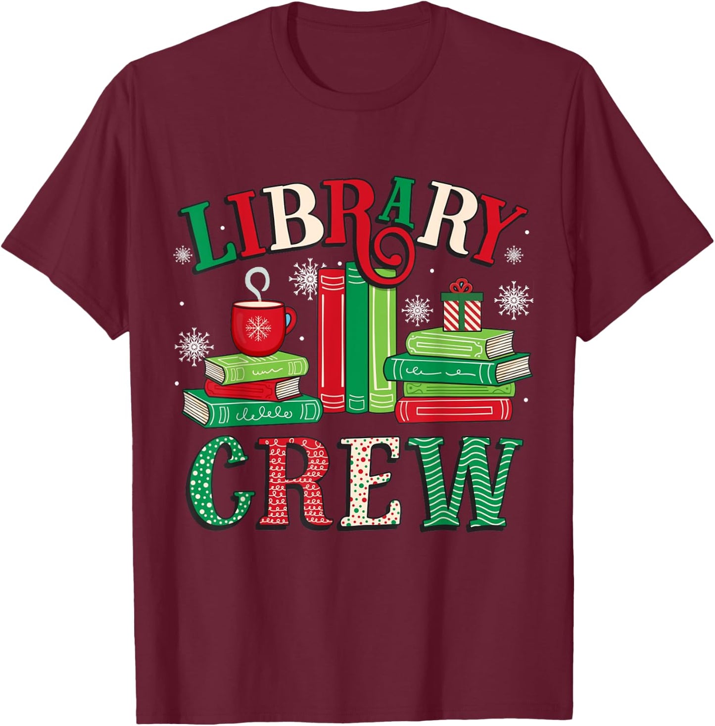 Library Crew Christmas Light Funny Book Lover Librarian Xmas T-Shirt - T-Shirt | Maroon