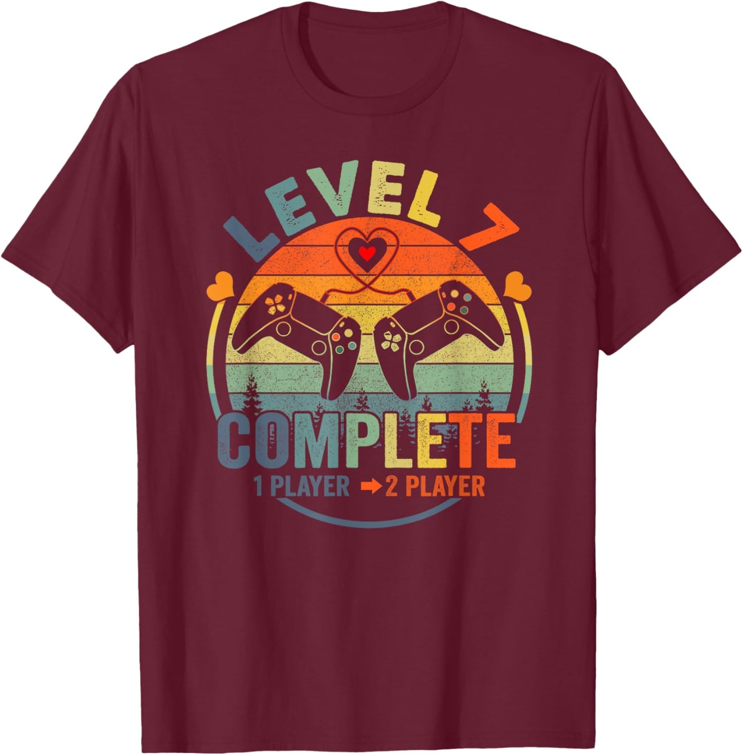 Gamer 7th Wedding Anniversary Level 7 Complete Anniversary T-Shirt - T-Shirt | Maroon