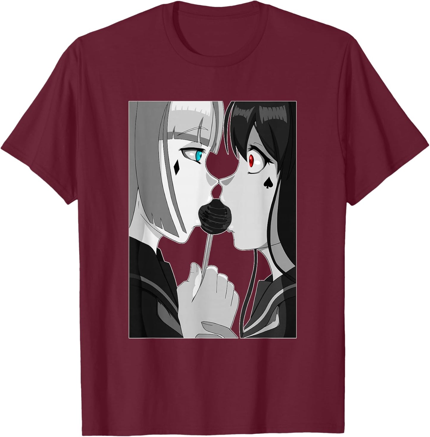 Sweet Lollipop Kiss Anime & Manga Emo Girls Yuri Couple T-Shirt - T-Shirt | Maroon