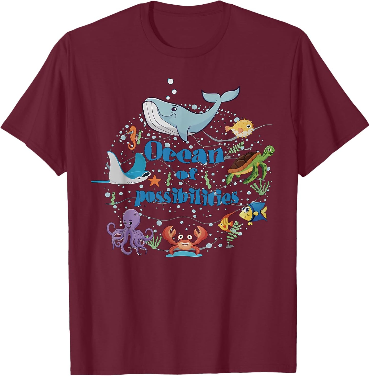 Sea Animal Summer Reading Ocean of Possibilities Librarian T-Shirt - T-Shirt | Maroon