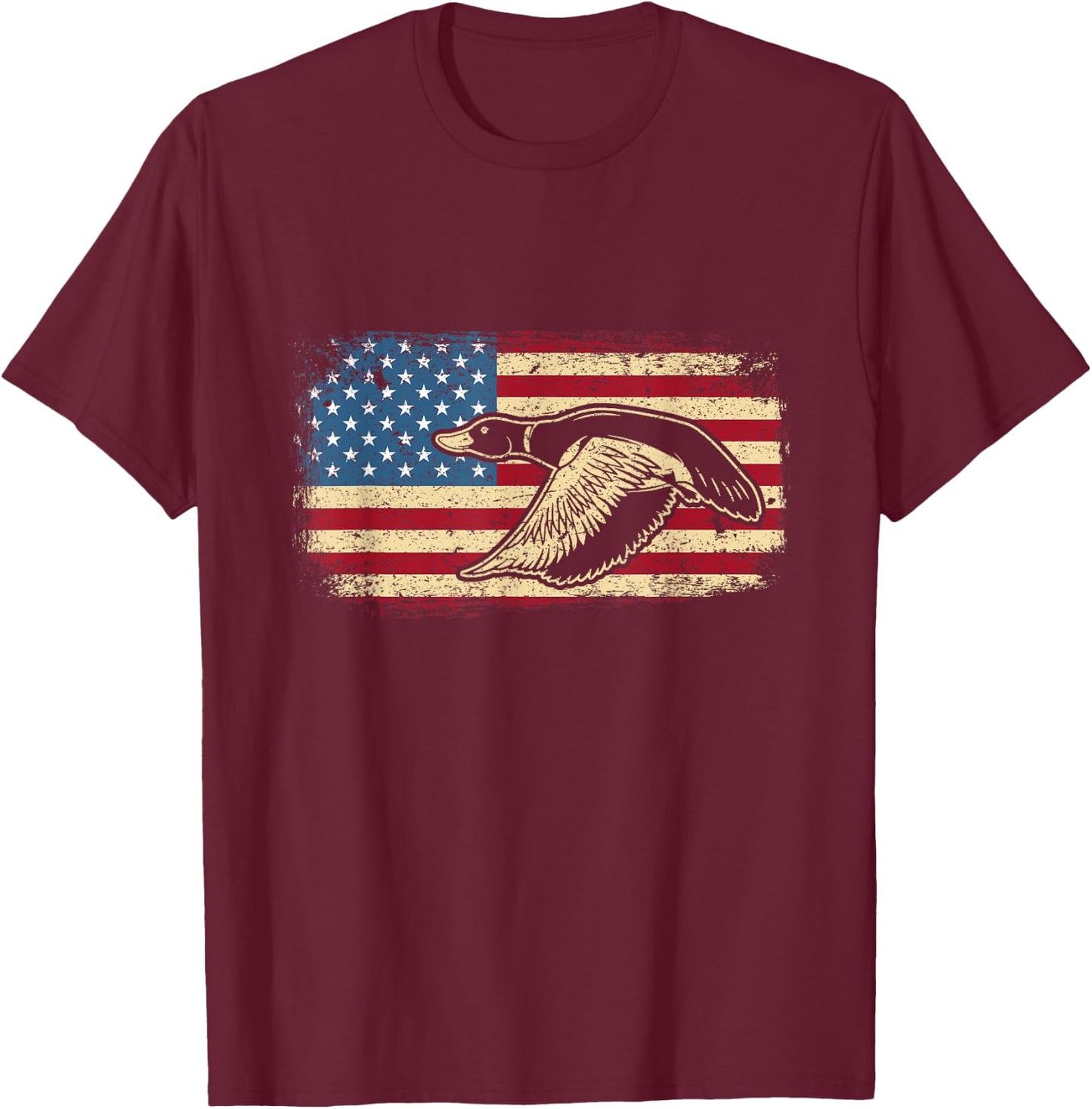 USA Flag Patriotic American Waterfowl Duck Hunting Men T-Shirt - T-Shirt | Maroon