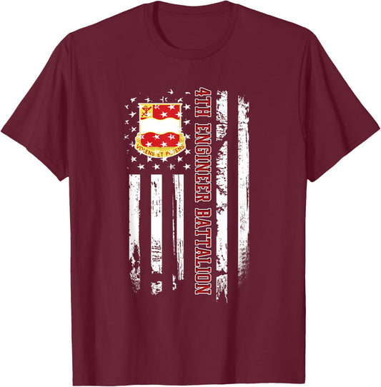 4th Engineer Battalion Veteran USA Flag Veterans Day Xmas Men T-Shirt - T-Shirt | Maroon