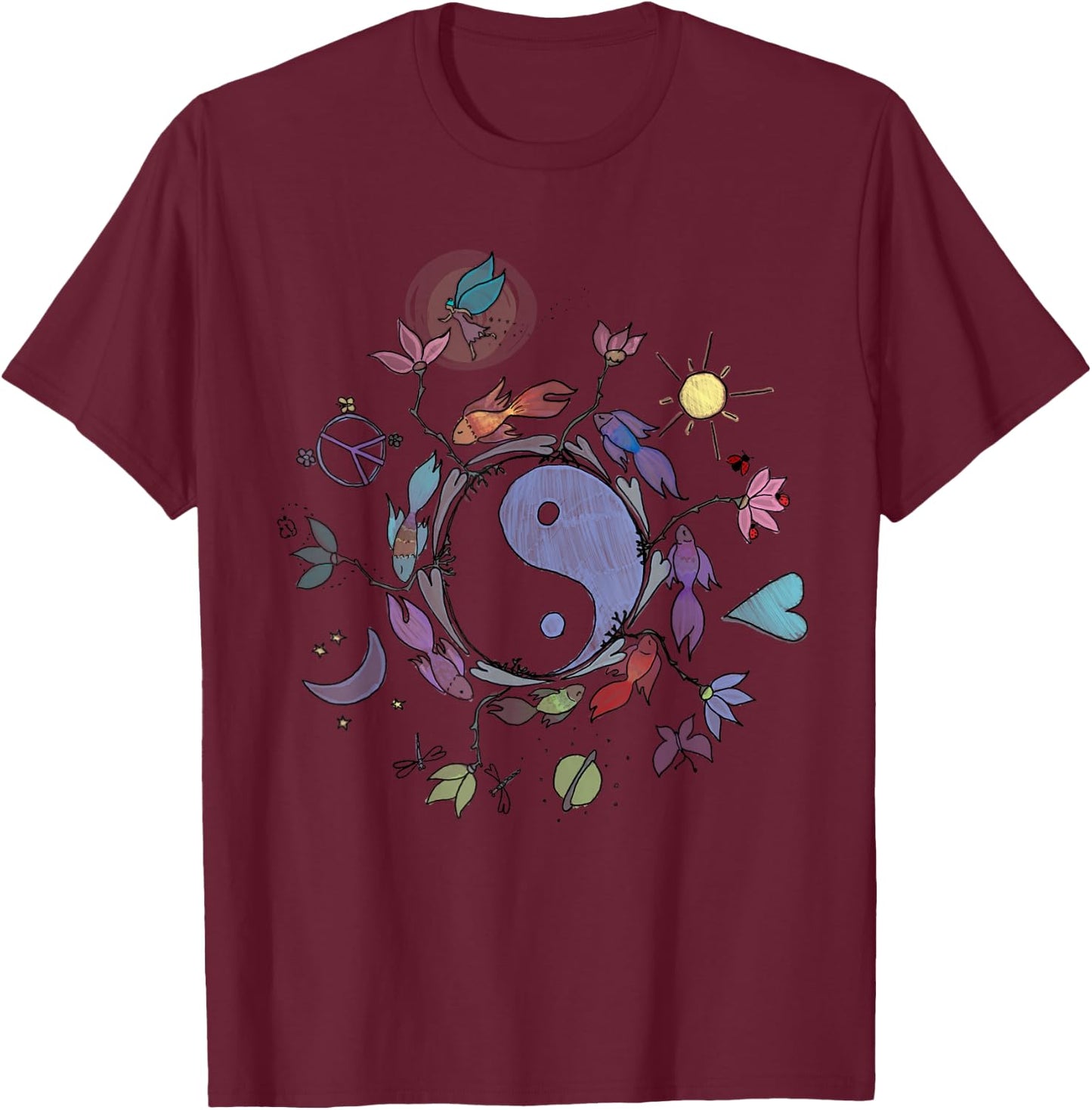 Ying Yang Shirt, Tai Chi T Shirt Design T-Shirt - T-Shirt | Maroon